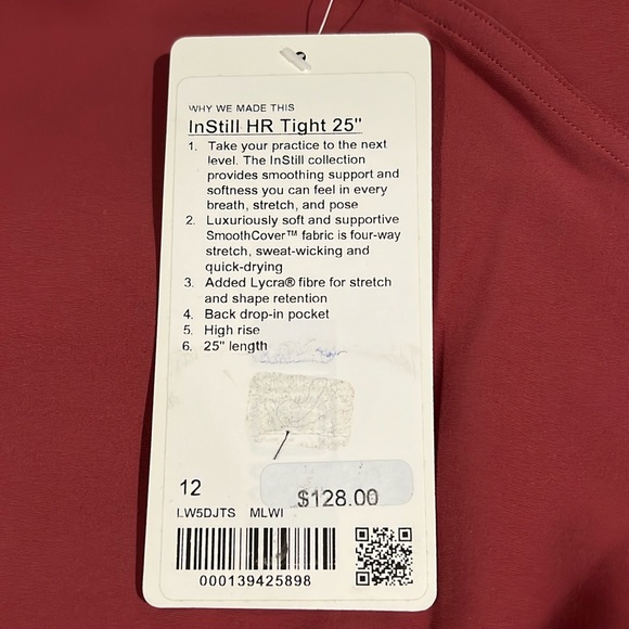 NWT lululemon athletica InStill HR Tight 25”. Size 12. Color MLWI - Mulled Wine. - Picture 2 of 9